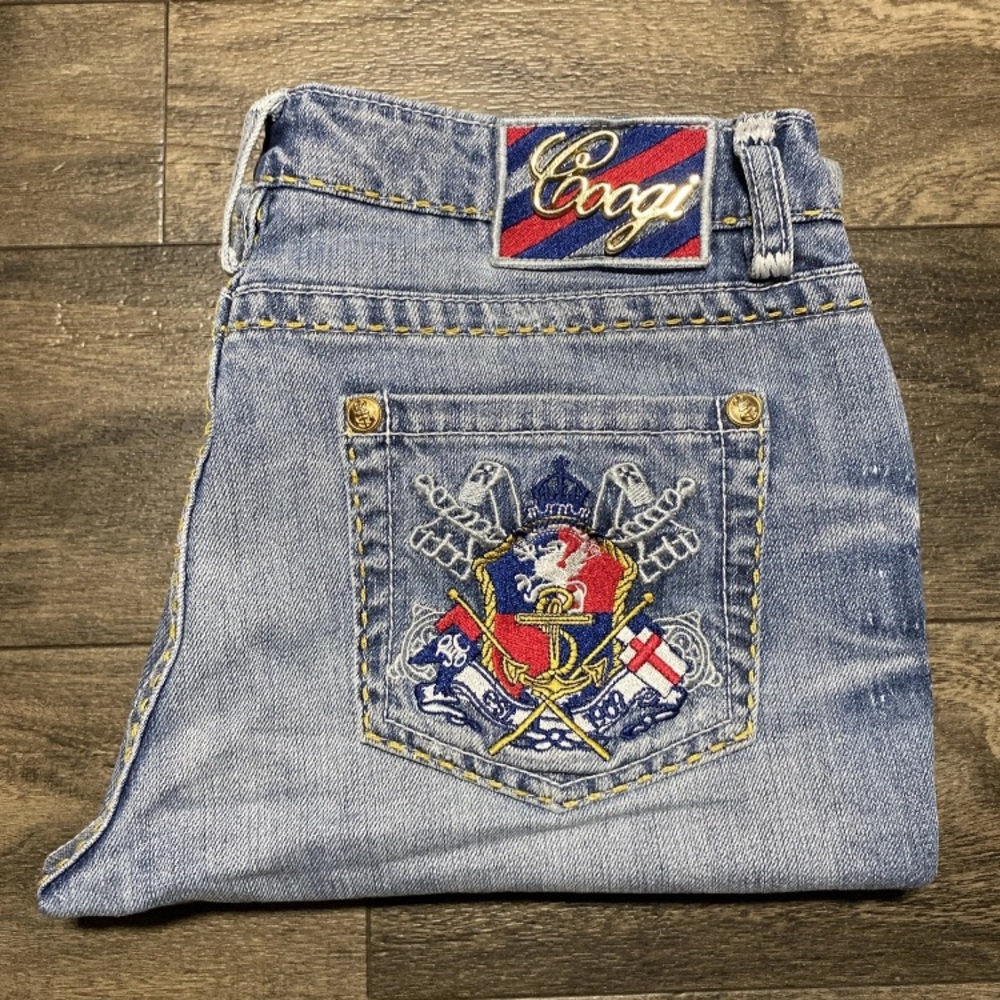 COOGI Denim Shorts Women's 34x12 Embroidered Embellished Low Rise Blue Jean Jort - Picture 14 of 14